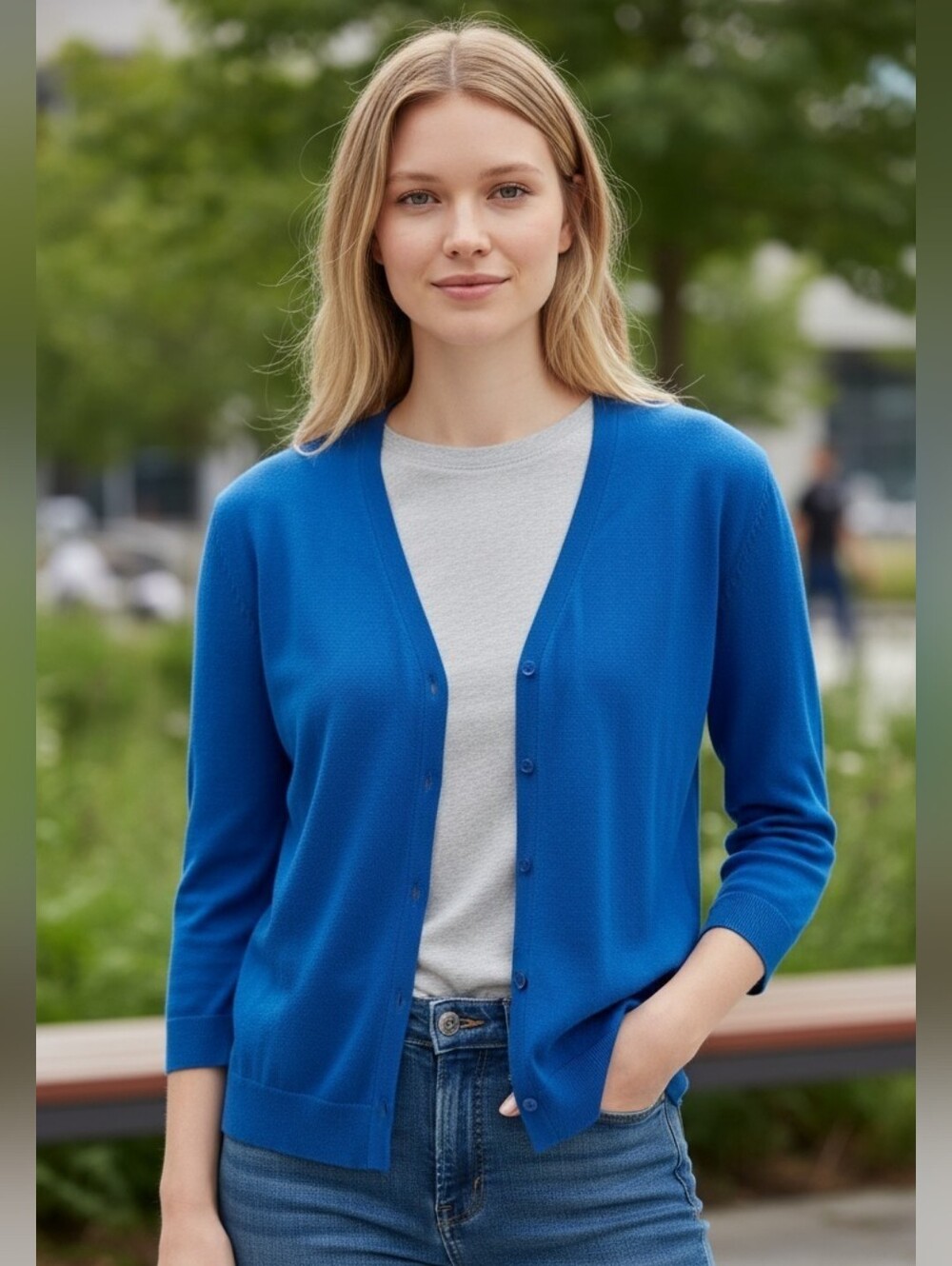 7th Avenue Design Studio Bright Blue Knit Top Classic Neckline New With Tags